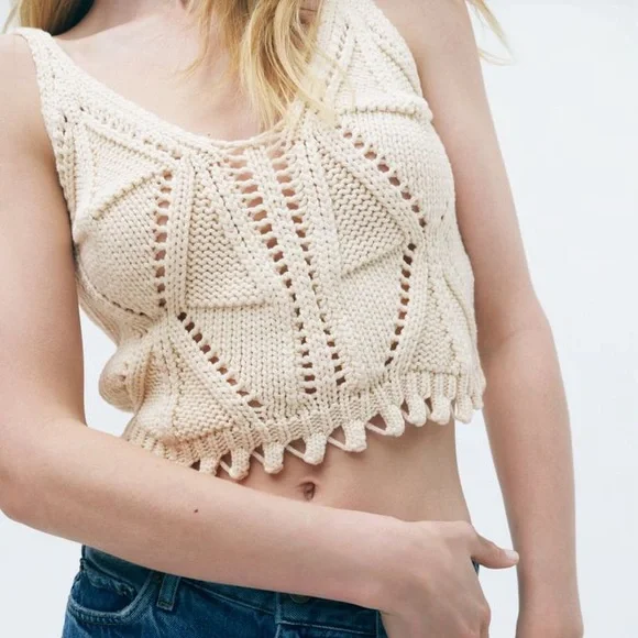 Zara Cream Openwork Knit Tank Top - Picture 1 of 5